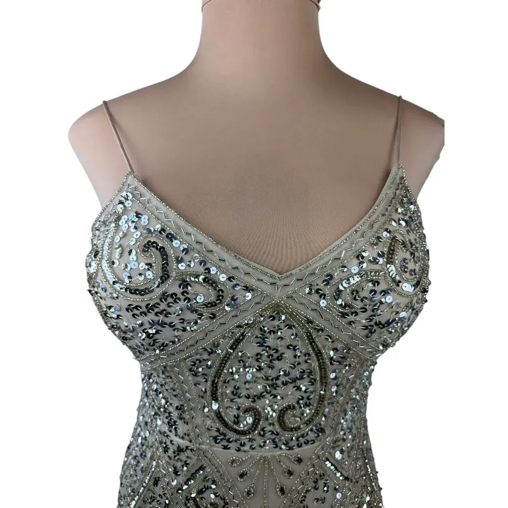 NWT Aidan Mattox Sequin Embellished V-Neck Flutter Hem Midi Dress *Altered* - Picture 3 of 16